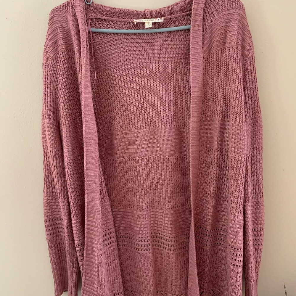 Long sweater cardigan with hood